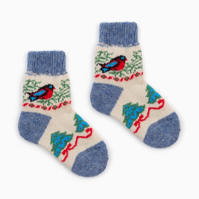 Носки детские шерстяные «Снегирь в лесу», цвет белый, размер 12 Носки детские шерстяные «Снегирь в лесу», цвет белый, размер 12