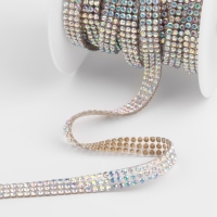 Стразы термоклеевые, с голографией, ширина - 7 мм, 4,5 &plusmn; 0,5 м, цвет серебряный