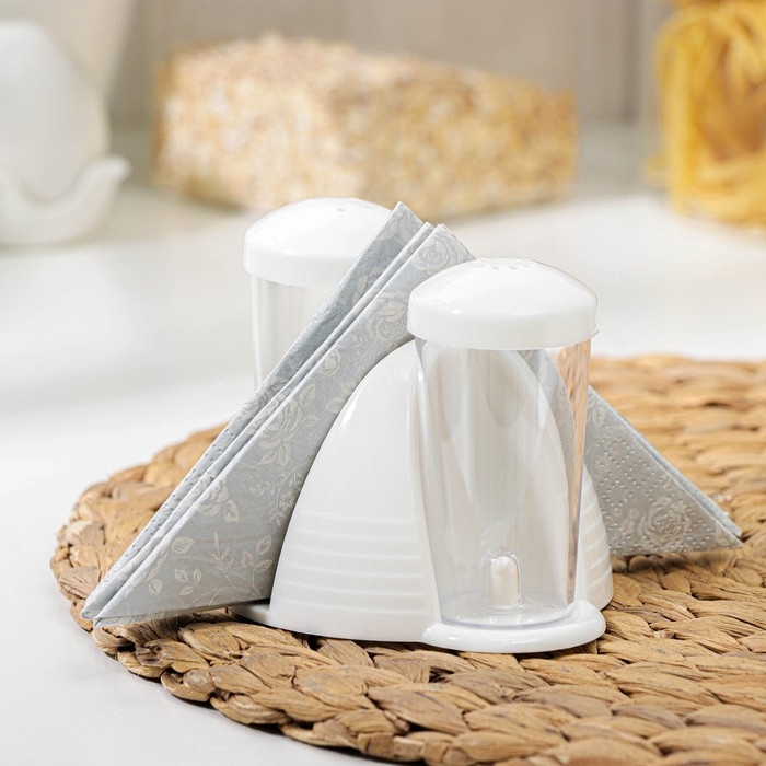 Набор для специй с салфетницей Cake, 2 шт: солонка и перечница 70 мл, цвет слоновая кость Набор для специй с салфетницей Cake, 2 шт: солонка и перечница 70 мл, цвет слоновая кость