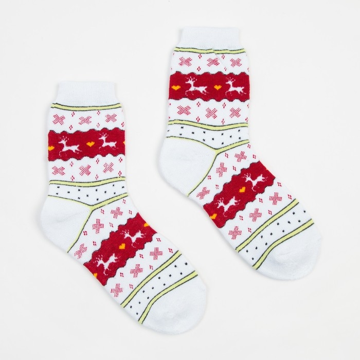 Носки женские новогодние махровые &laquo;Норвегия&raquo;, цвет белый, размер 23-25