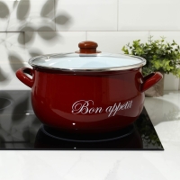 Кастрюля эмалированная, &laquo;Бордо&raquo;, 4 л, стеклянная крышка, индукция, цвет бордовый