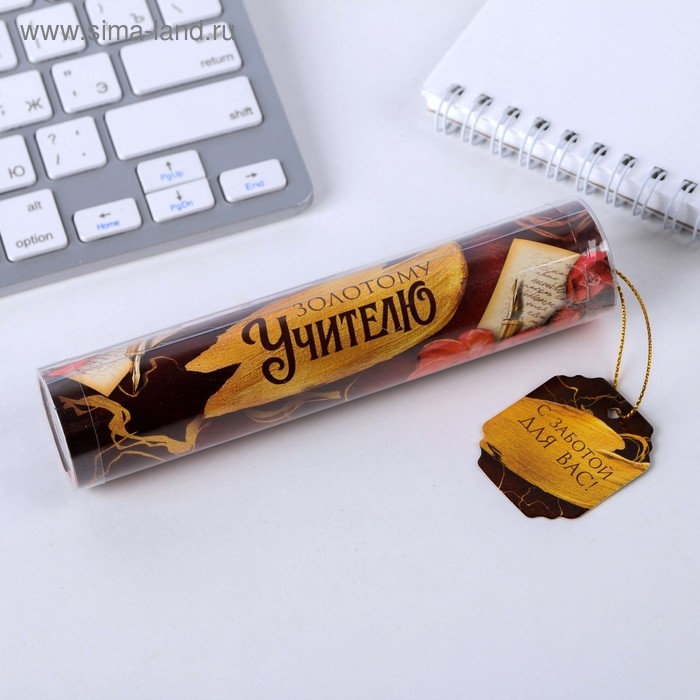 Ручка в тубусе &laquo;Золотому учителю&raquo;, пластик, синяя паста, пишущий узел 1 мм