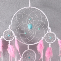 Ловец снов "Оберег с камнем Бирюза" бело-розовый 35х66 см