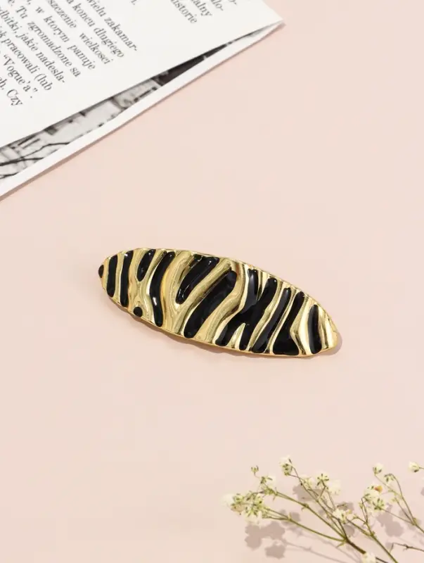 Заколка-автомат для волос "Филомена" овал, 8,5 см, чёрно-золотой