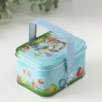 Шкатулка металл с ручкой "Крольчата с яичками" 6х10,5х8 см
