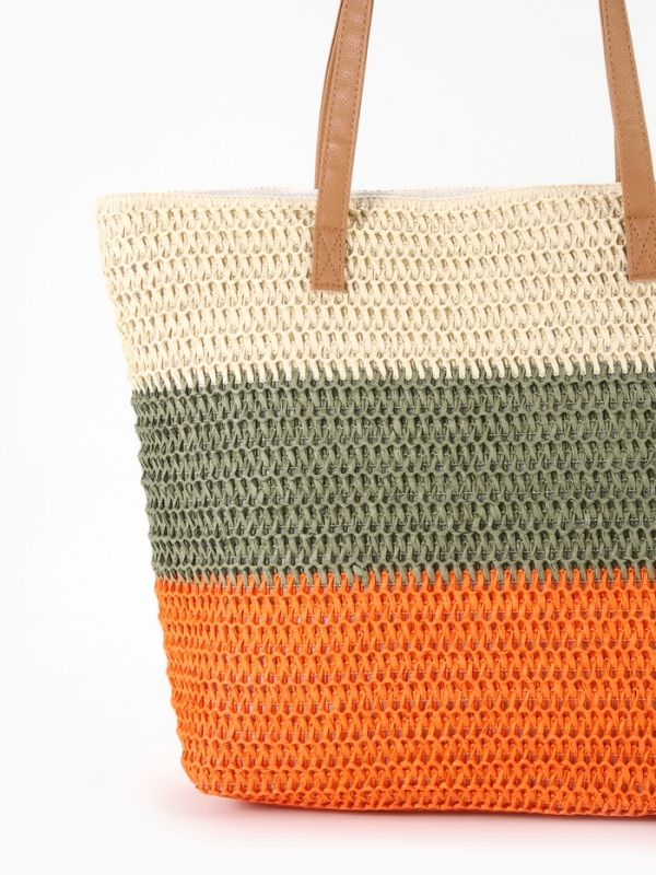 Сумка пляжная Полосы, 47*12*35, отд на молнии, подкладка, беж/серый/оранж Сумка пляжная Полосы, 47*12*35, отд на молнии, подкладка, беж/серый/оранж