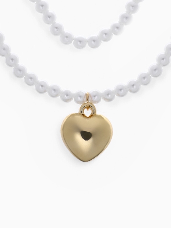 Кулон с жемчугом &laquo;Сердце&raquo; бусина №6, цвет белый в золоте, 45 см