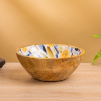 Миска "Желтые и синие цветы" дерево манго 17,5х17,5х6,5 см