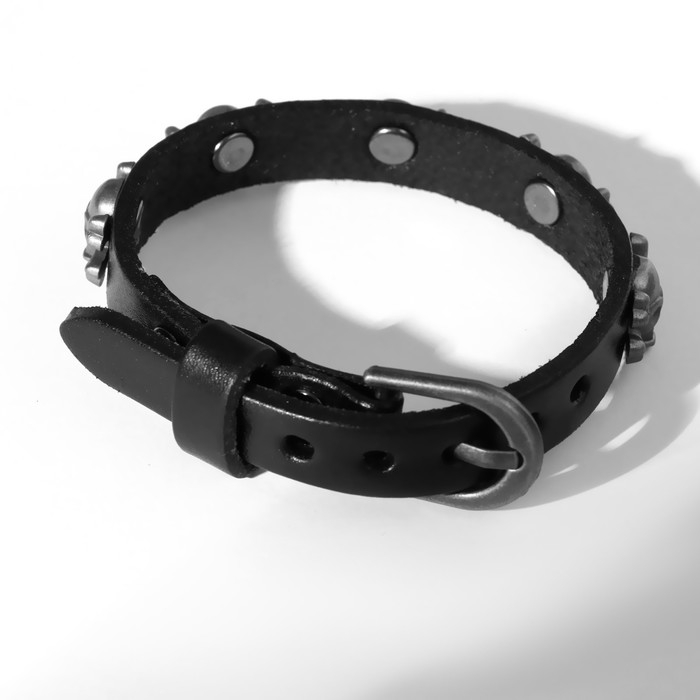 Браслет кожа &laquo;Хардкор&raquo; черепа пираты, цвет чёрный в серебре