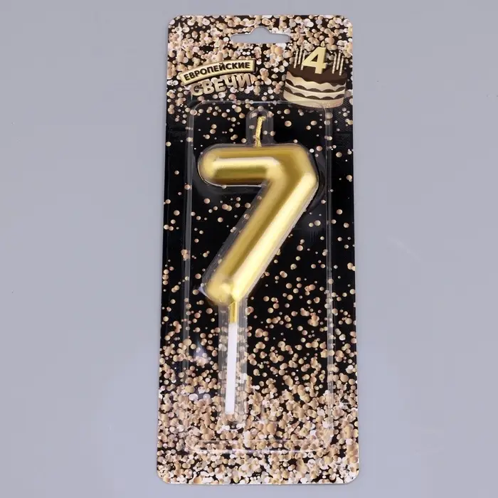 Свеча в торт &laquo;Европейская&raquo;, цифра 7, 6 см, золото
