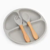 Тарелка детская секционная с ложкой и вилкой, 3 секции, серый, Mum&Baby