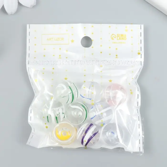 Бусины пластик "Прозрачные шарики с цветной полоской" набор 20 гр МИКС d=1,6 см