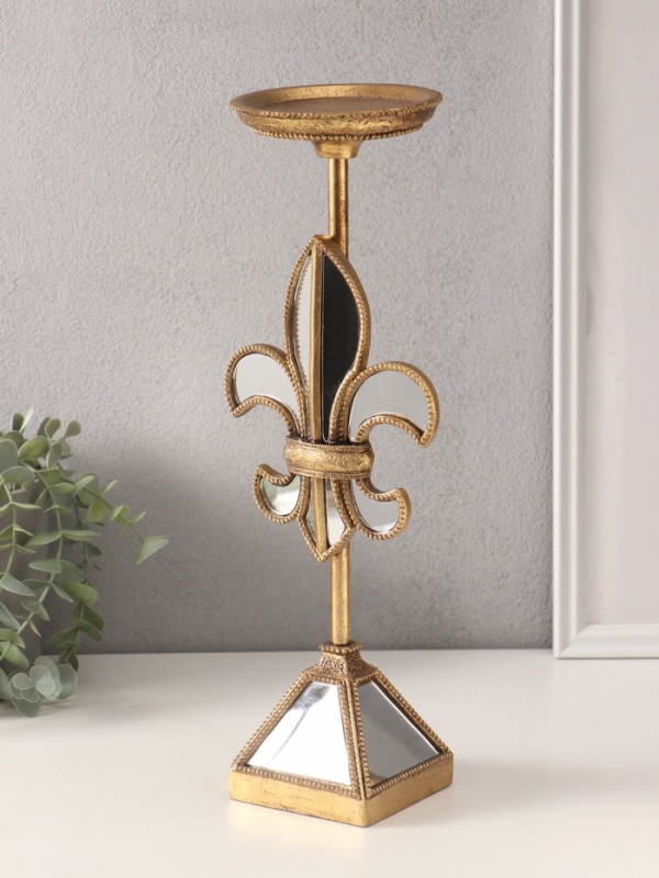 Подсвечник полистоун на 1 свечу "Зеркальная геральдическая лилия" 14х11х38,5 см