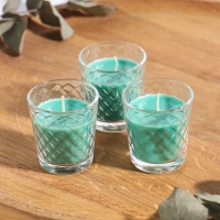 Свеча ароматическая в стакане (набор 3 шт) по 50 мл, 10 ч, 32 гр, ХВОЙНАЯ ИГОЛКА