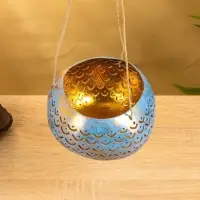 Подсвечник подвесной из кокоса, 14-16 см, сине-золотой