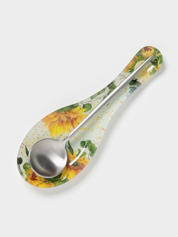 Подставка под ложку Доляна &laquo;Подсолнухи&raquo;, 23,5&times;8,3&times;1,5 см, стекло, рисунок
