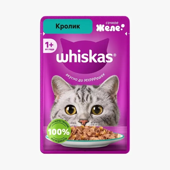 Влажный корм Whiskas для кошек, желе кролик, 75г