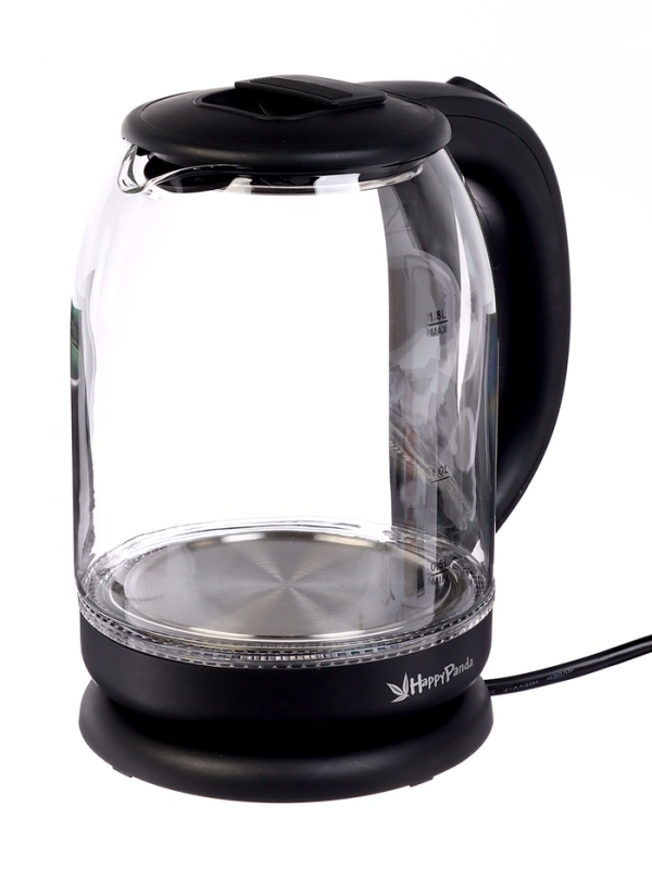 Чайник электрический Happy panda HP-2709SPBK, стекло, 1.8 л, 1800 Вт, чёрный