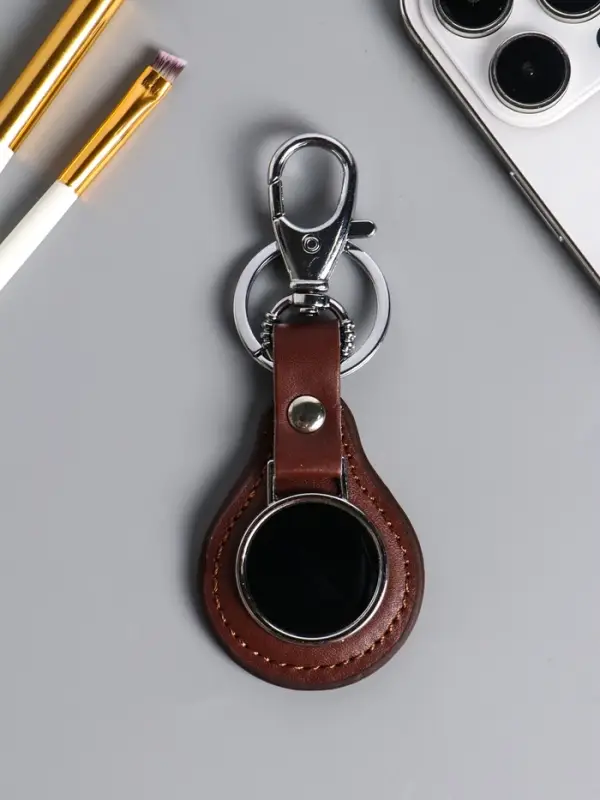 Брелок под нанесение кожзам, металл "Жетон" размер окна d=2,7 см, коричневый 11х4,5х0,7 см   1090438