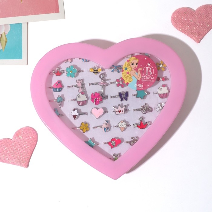 Кольцо детское &laquo;Выбражулька&raquo; ассорти для девочек, форма МИКС, цвет МИКС, безразмерное