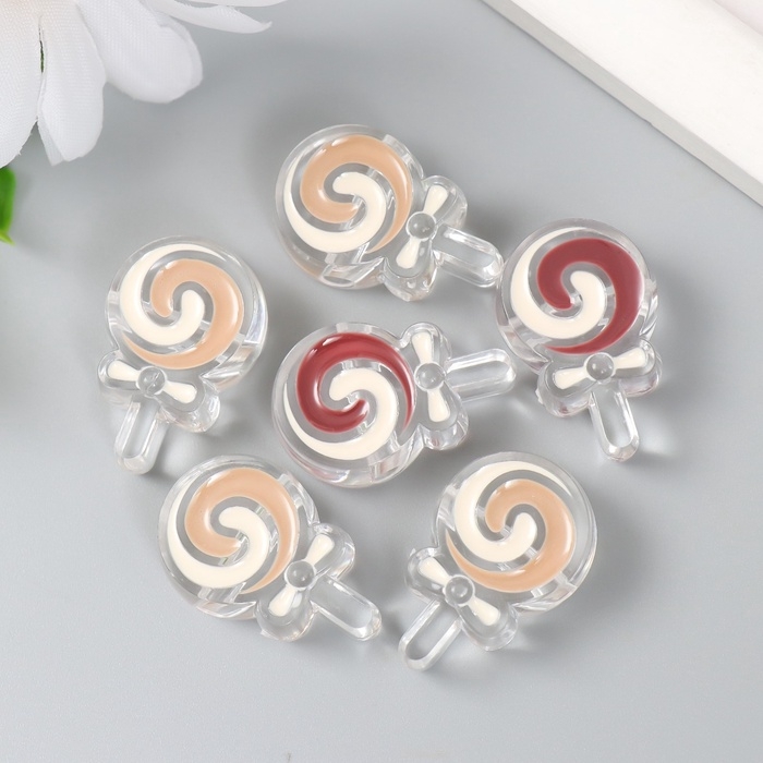 Набор бусин пластик "Кофейный аромат, Леденец на палочке" глянец набор 6 шт 1,8х2,8х0,9 см