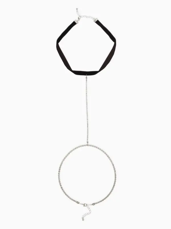 Цепочка на бедро бодичейн со стразами, цвет белый в серебре