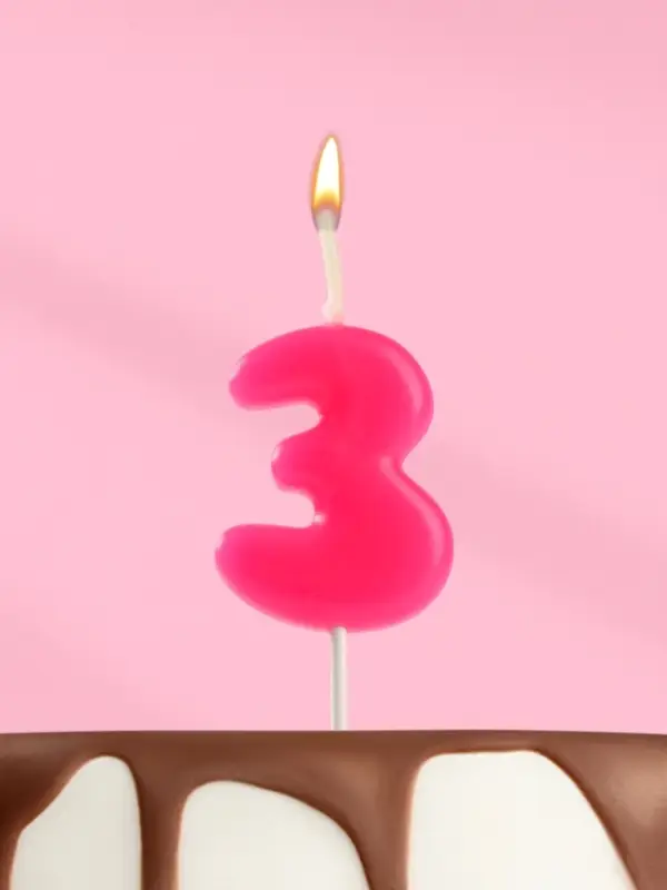 Свеча для торта &laquo;Неоновая&raquo;, цифра 3, розовая