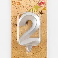 Свеча в торт &laquo;Грань&raquo;, цифра 2, серебряный металлик, 6.5 см