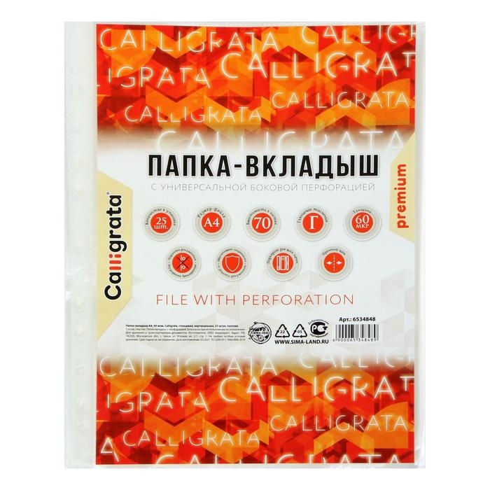 Файл-вкладыш А4, 60 мкм, Calligrata, плотные, глянцевый, вертикальный, 25 штук