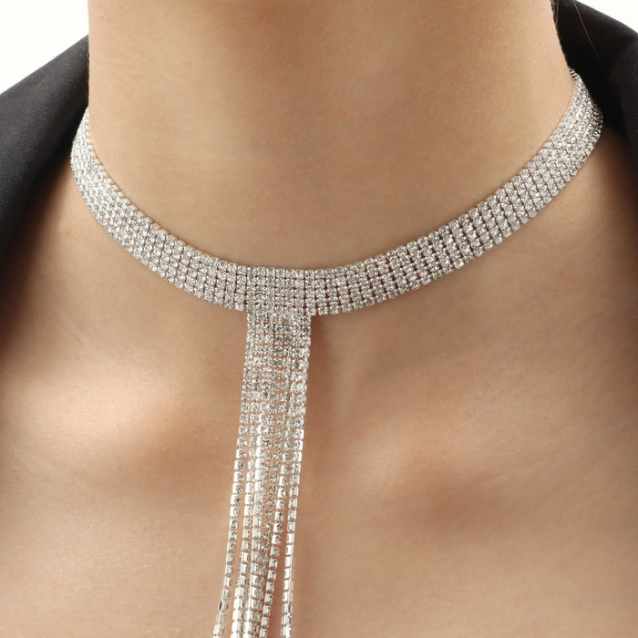 Набор 2 предмета: серьги, колье &laquo;Лёд&raquo; дорожка, цвет белый в серебре, 30 см