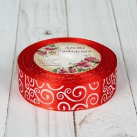 Лента атласная «Узор», 25 мм × 23 ± 1 м, цвет белый/красный №026 Лента атласная «Узор», 25 мм × 23 ± 1 м, цвет белый/красный №026