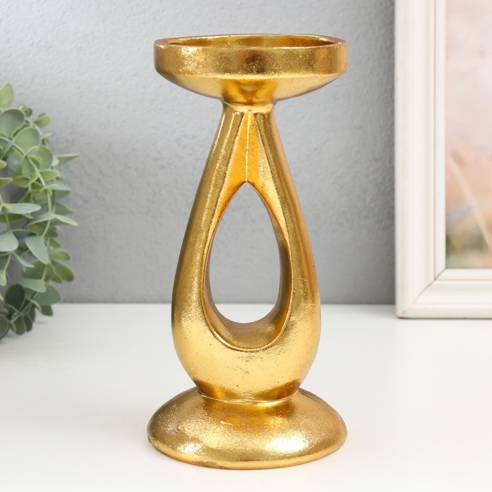 Подсвеник полистоун на 1 свечу "Капля" золото 10,5х10,5х20,5 см