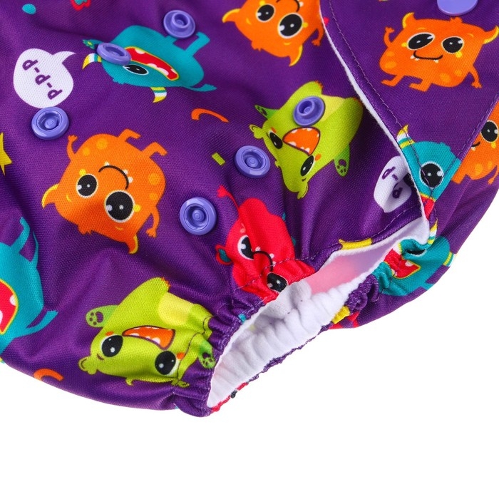 Многоразовый подгузник «Монстрики», 3-15 кг, цвет фиолетовый, Крошка Я Многоразовый подгузник «Монстрики», 3-15 кг, цвет фиолетовый, Крошка Я