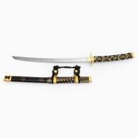 Сувенирное оружие "Катана Хикэру" 78 см, чёрная с золотом, на подставке