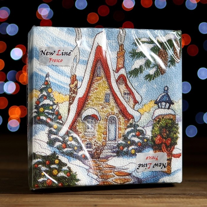 Новый год. Салфетки бумажные New Line FRESCO Зимний домик 2 слоя 20 листов