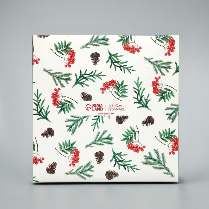 Коробка для капкейков складная с двусторонним нанесением &laquo;Снегири&raquo;, 16 х 16 х 10 см, Новый год