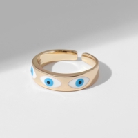 Кольцо &laquo;Оберег&raquo; глаз, ряд, цвет бело-голубой в золоте, безразмерное
