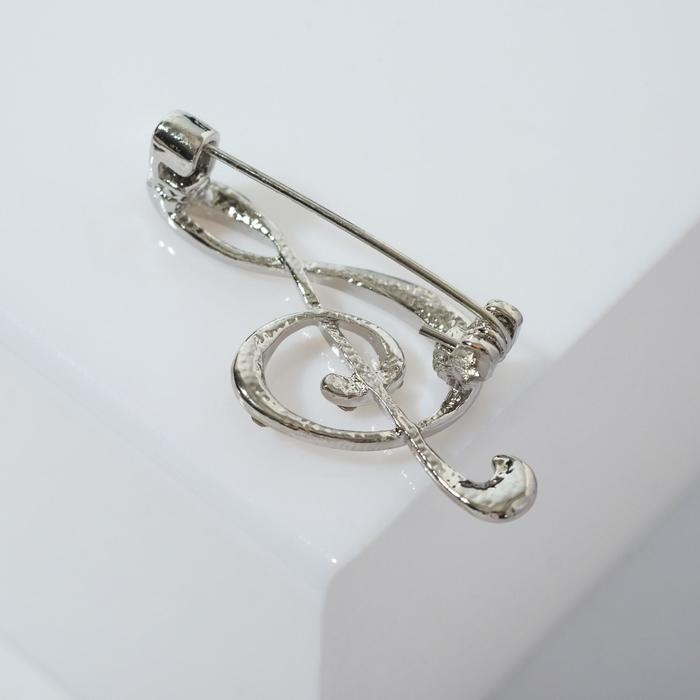 Брошь &laquo;Скрипичный ключ&raquo; сияние, цвет белый в серебре