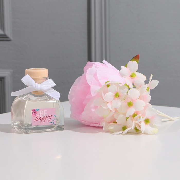 Диффузор ароматический в наборе с декором &laquo;Be happy&raquo;, аромат роза, 50 мл.