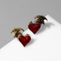 Серьги эмаль &laquo;Дьяволёнок&raquo; сердце, цвет красный в чернёном золоте