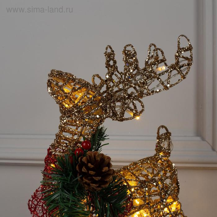 Светодиодная фигура &laquo;Олень золотистый&raquo; 25 &times; 30 &times; 10 см, металл, батарейки ААх3 (не в комплекте), свечение тёплое белое