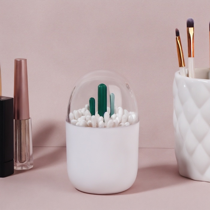 Органайзер для ватных палочек «КАКТУС», с крышкой, d = 7 × 11 см, цвет белый/прозрачный Органайзер для ватных палочек «КАКТУС», с крышкой, d = 7 × 11 см, цвет белый/прозрачный