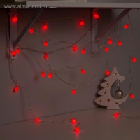 Гирлянда &laquo;Нить&raquo; 5 м с насадками &laquo;Шарики красные&raquo;, IP20, прозрачная нить, 30 LED, свечение красное, 8 режимов, 220 В