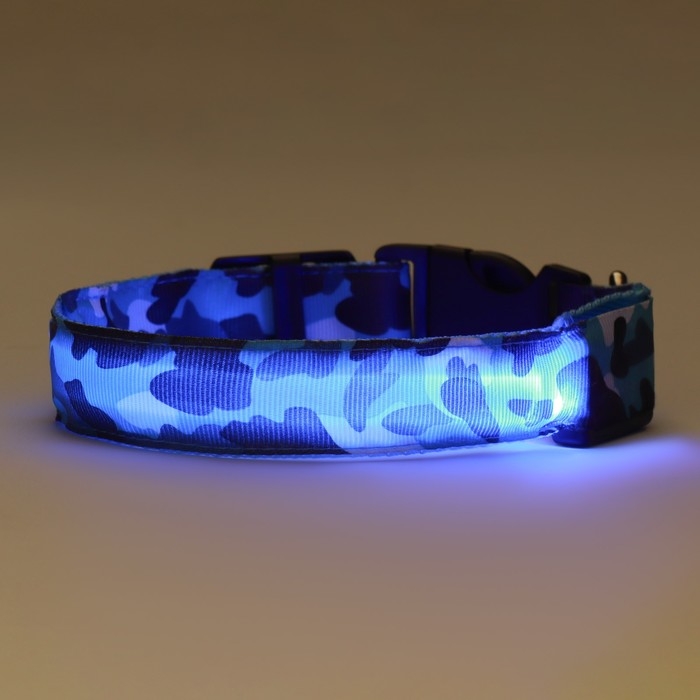 Ошейник с подсветкой Милитари 3 режима свечения размер XL, ОШ 60-70 х 2,5 см синий