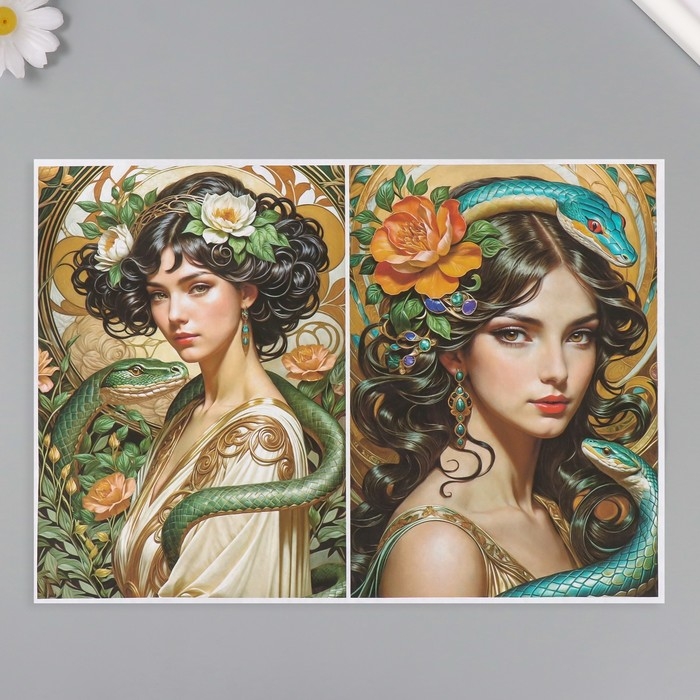 Набор декупажных карт 6 шт &laquo;Девушки и змеи&raquo;, плотность 45 гр/м2, формат А4