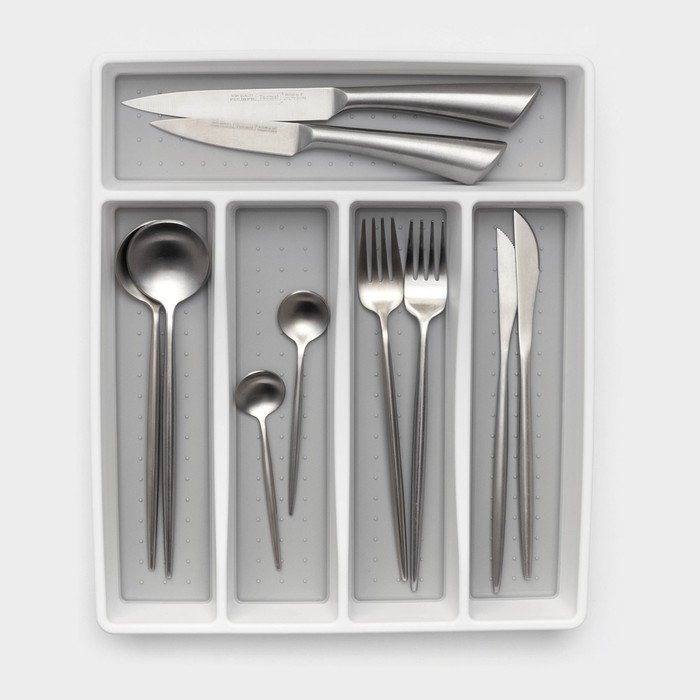 Лоток для столовых приборов Griten, с силиконовой вставкой, 5 отделений, 33,5&times;29,3&times;4,5 см, цвет белый