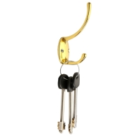 Крючок мебельный ТУНДРА TKD012, двухрожковый, золото