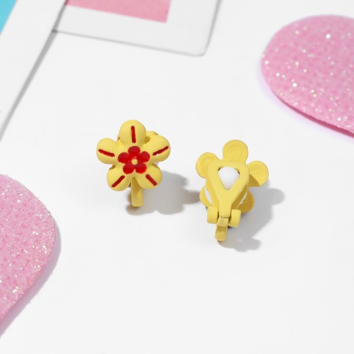 Клипсы детские &laquo;Выбражулька&raquo; цветочки, цвет красно-жёлтый
