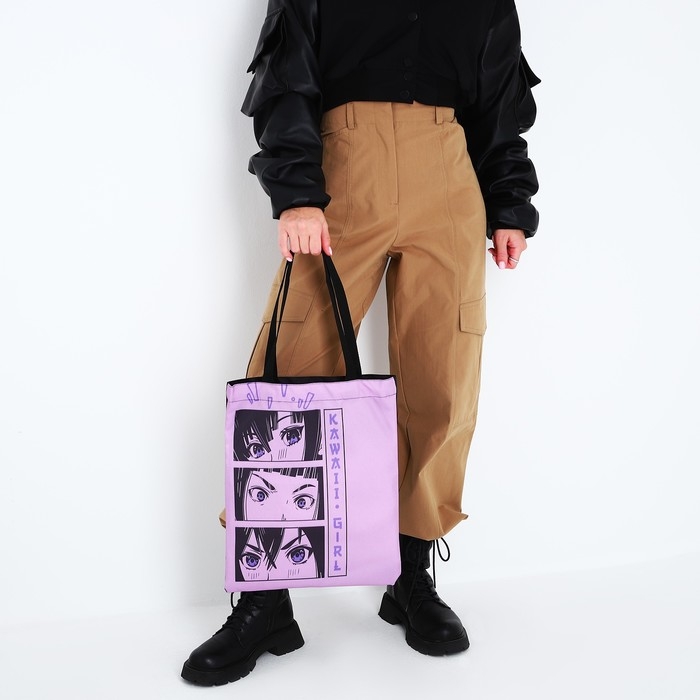 Шопер «Девушка», без молнии, без подкладки, цвет сиреневый Шопер «Девушка», без молнии, без подкладки, цвет сиреневый