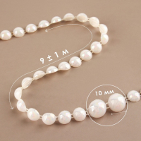 Жемчуг на нитях, с голографией, плоский, 10 мм, 9 &plusmn; 1 м, цвет белый